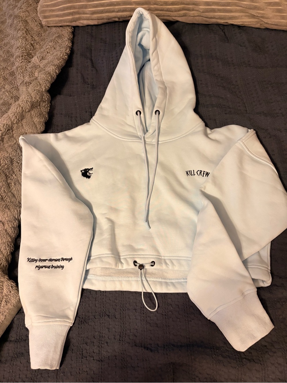 Kill Crew Baby Blue Cropped Hoodie with Black Logo